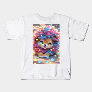 Cute Kawaii lion with gems and heart Kids T-Shirt